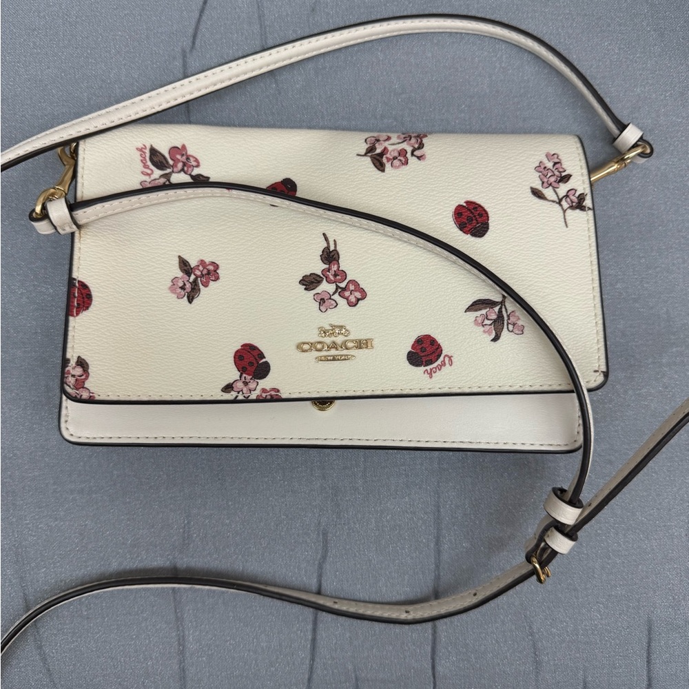 Coach Anna Foldover Clutch Crossbody With Ladybug Floral Print